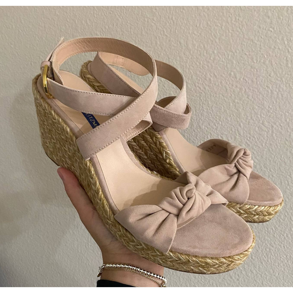 Stuart Weitzman Pink Suede Espadrilles Wrap Ankle… - image 1